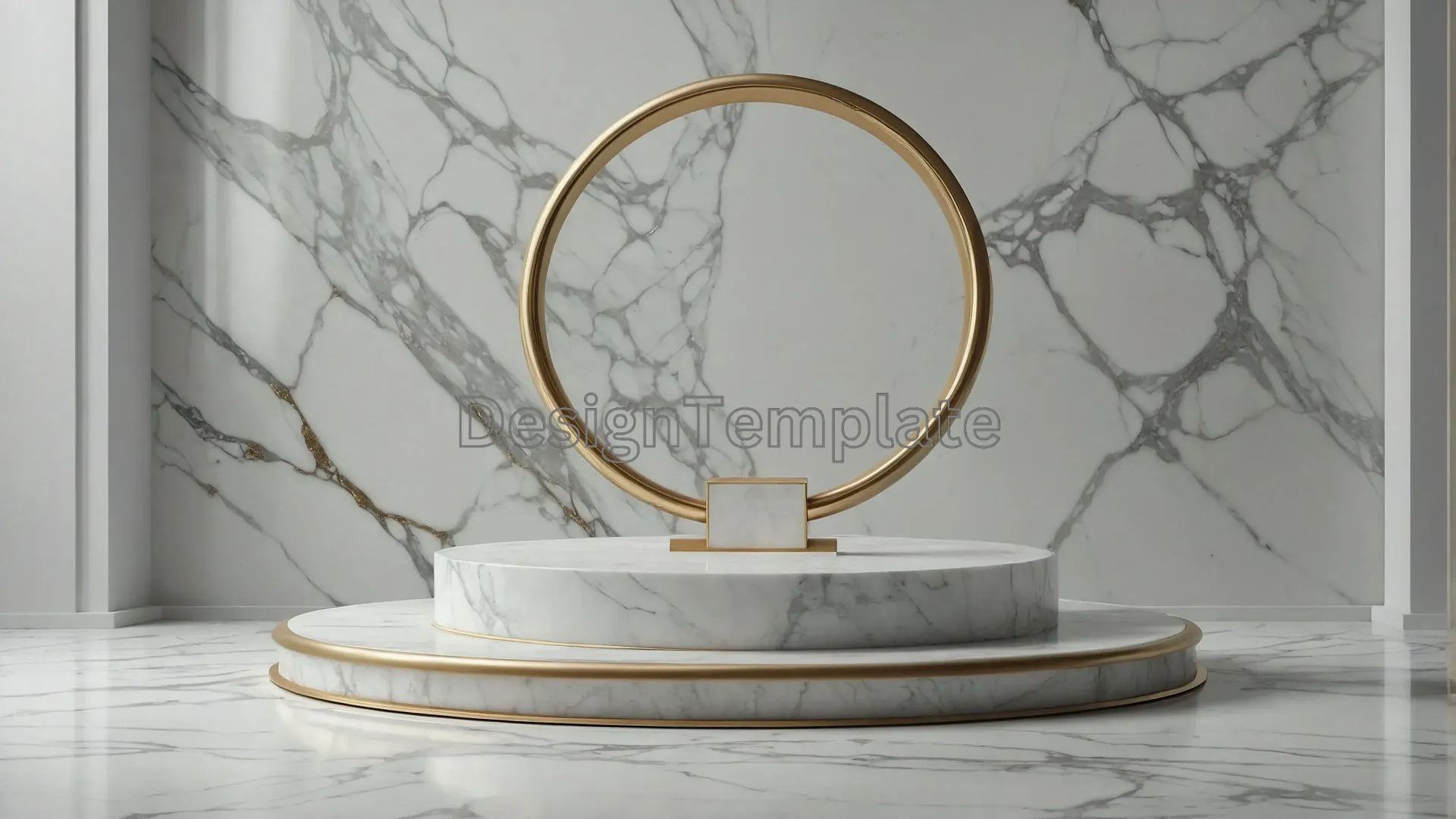 Contemporary Gold Frame Mirror on Striped Marble image